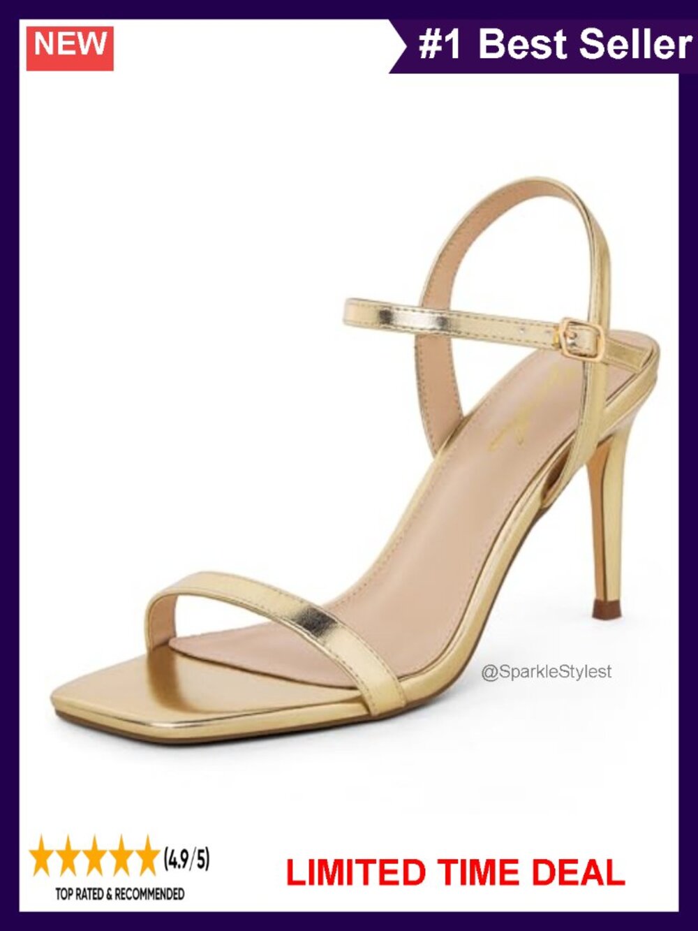 Faux Leather Square Toe Stiletto Heeled Sandals Ankle Strap Wedding Party Heels